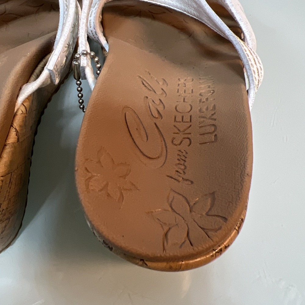 Skechers Cali Luxe Foam Wedge Sandals Women's 7 White Strappy Comfort - Picture 5 of 8